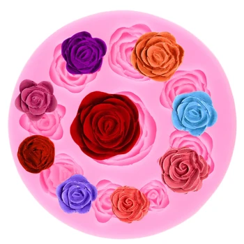 Силиконовая форма в виде цветка розы, формы для помадки, инструменты для украшения торта, форма для шоколадной пасты, формы для кексов, конфет, формы из смолы и глины