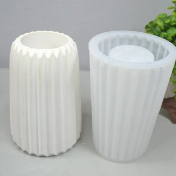 Силиконовая форма для полосатой вазы, Ваза-горшок, Гипсовая Цементная форма, Форма для украшения дома, Форма для украшения дома