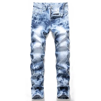 Синие джинсы-бойфренды, стрейчевые мужские джинсовые прямые длинные Классические брюки, повседневные брюки в стиле хип-хоп, модные брюки оверсайз 29-42