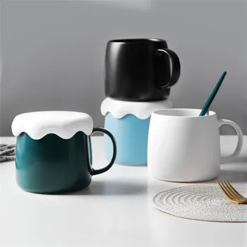 Скандинавская керамическая минималистичная кофейная кружка для сока с крышкой, домашние фарфоровые чашки для молока для завтрака, Офисные Чайные чашки, посуда для напитков, подарки