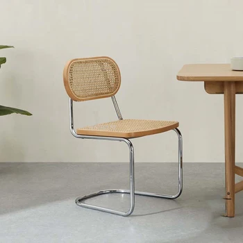 Скандинавские стулья для гостиной из массива дерева, стул из ротанга, Дизайнерский стул с подлокотниками, Плетеная мебель для дома, стул для отдыха из кованого железа