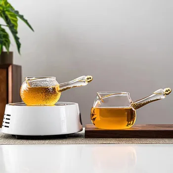 Современная боковая ручка стеклянная чашка Justice из золотой фольги, Термостойкий стеклянный чайный сервиз, ситечко для чая Кунг-фу, устройство для заварки чая