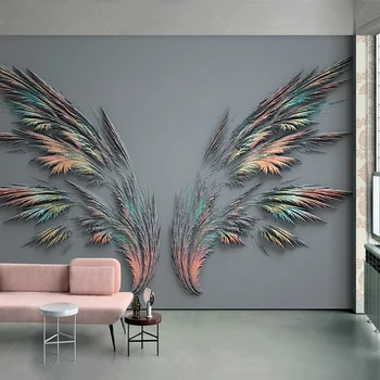 Современная мода 3D Рельефные Крылья из перьев Фреска Обои Гостиная Спальня Абстрактное искусство Фон Наклейка на стену Водонепроницаемая Фреска