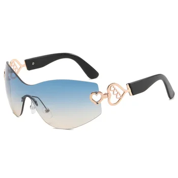 Солнцезащитные очки в форме любви, Солнцезащитные очки без оправы, Женские Цельные очки, Очки Tide Y2K, очки в стиле Пилот Панк, очки с градиентом