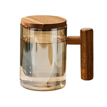Стеклянная чашка для чая с заваркой и крышкой, Стеклянная чайная кружка, Большая чайная чашка с деревянной ручкой для рассыпного листового чая