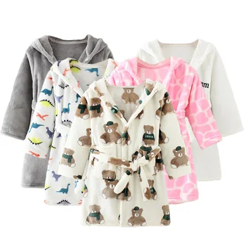 Фланелевая пижама для мальчиков и девочек, халат, осенне-зимний детский халат, мягкая удобная детская милая домашняя одежда для малышей 2-8 лет