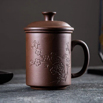 Чайная чашка из Исинской фиолетовой глины, чайная чашка ручной работы, домашняя чайная чашка из фиолетовой глины, чашка для питьевой воды с фильтром, чайный набор кунг-фу
