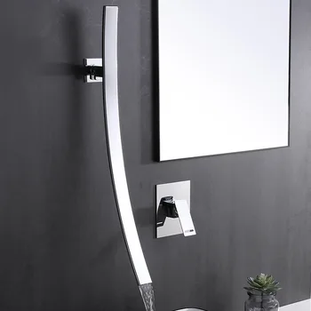 Черный смеситель для раковины, широко распространенный в ванной Комнате Настенный смеситель для раковины, кран для раковины с длинным носиком, латунный встраиваемый в стену