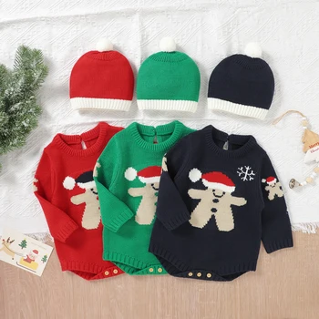 мама и малыш 0-18 м, рождественские Ползунки для новорожденных девочек и мальчиков, теплый вязаный комбинезон, рождественская одежда D01