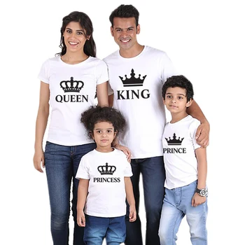 одинаковая одежда для семьи, модная футболка для папы, мамы, принцессы, королевы, короля, 01, одинаковые семейные наряды с принтом для матери и дочки